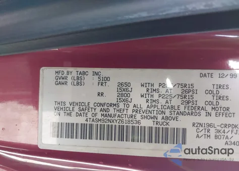 2000 Toyota Tacoma Prerunner from USA, damaged, VIN 4TASM92NXYZ618536